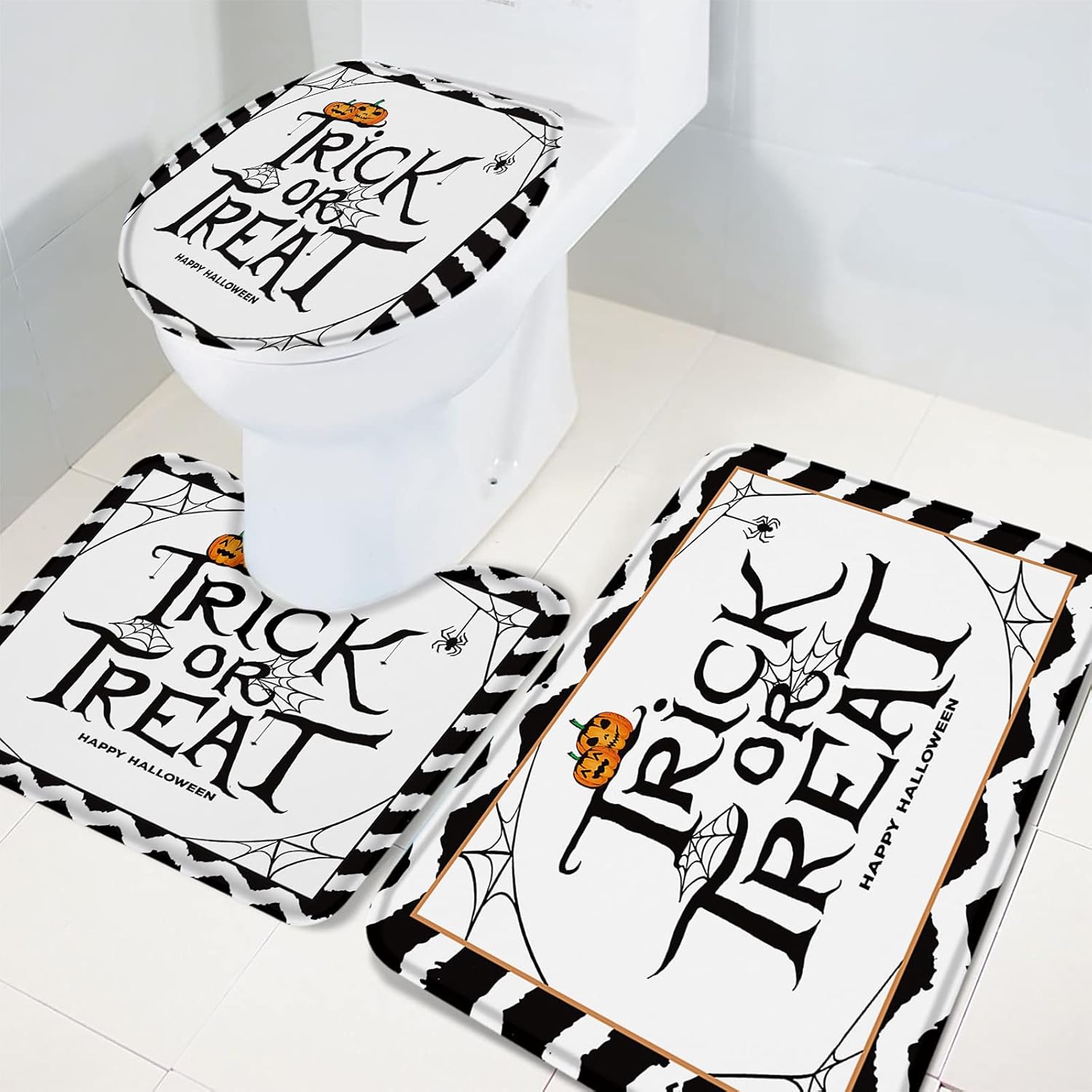 3-Piece Halloween Bathroom Rugs Set with Non-Slip U-Shaped Mat