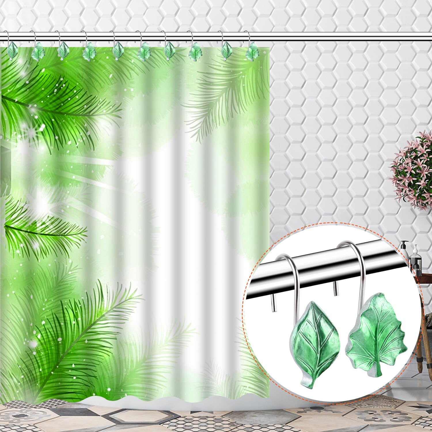 EVOOKA Botanical Leaves Shower Curtain Hooks Rust-Resistant Durable