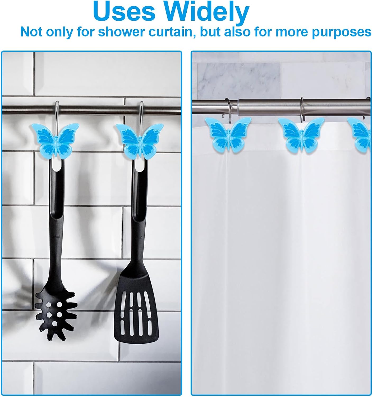 AGPTEK Decorative Butterfly Shower Curtain Hooks Set of 12 Blue
