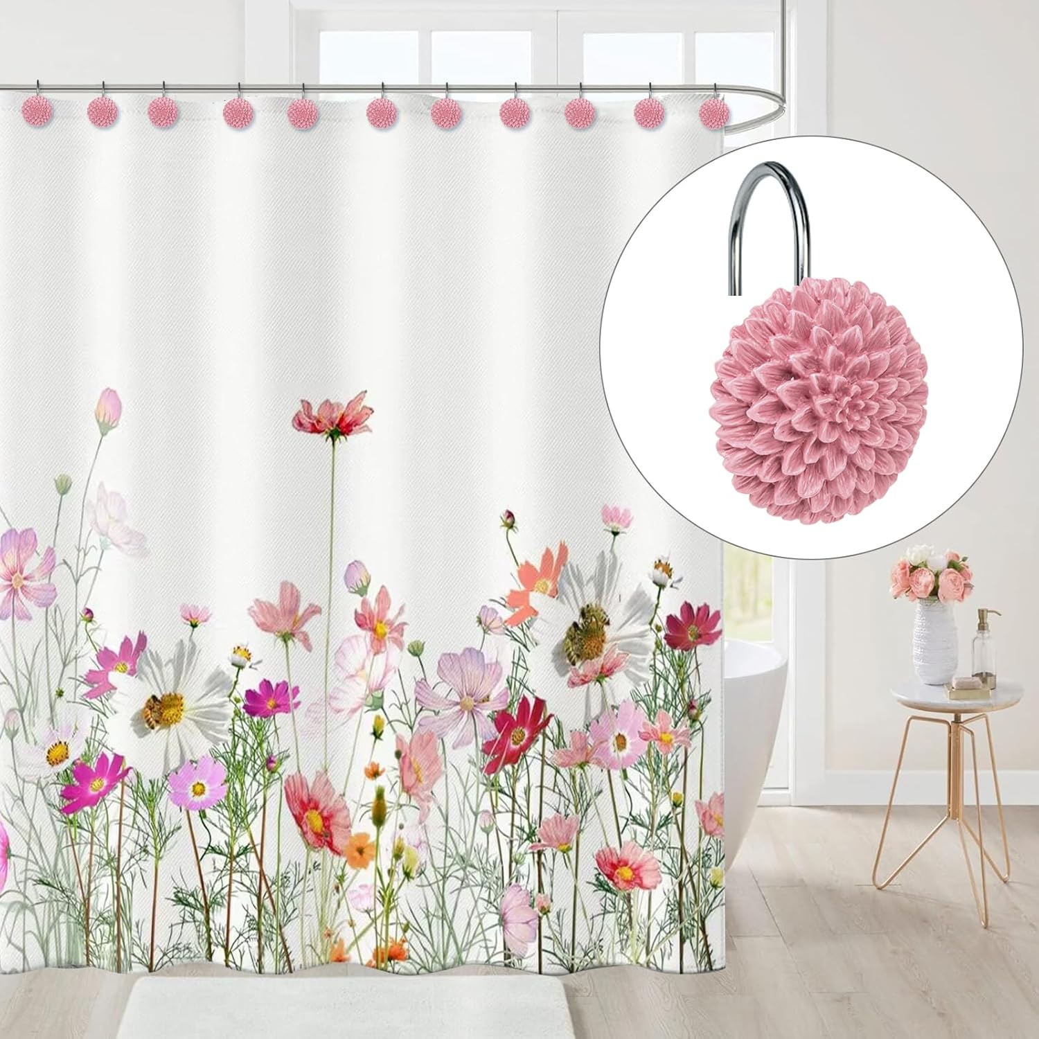 Sunlit Elegant Dahlia Shower Curtain Hooks - 12-Piece Set