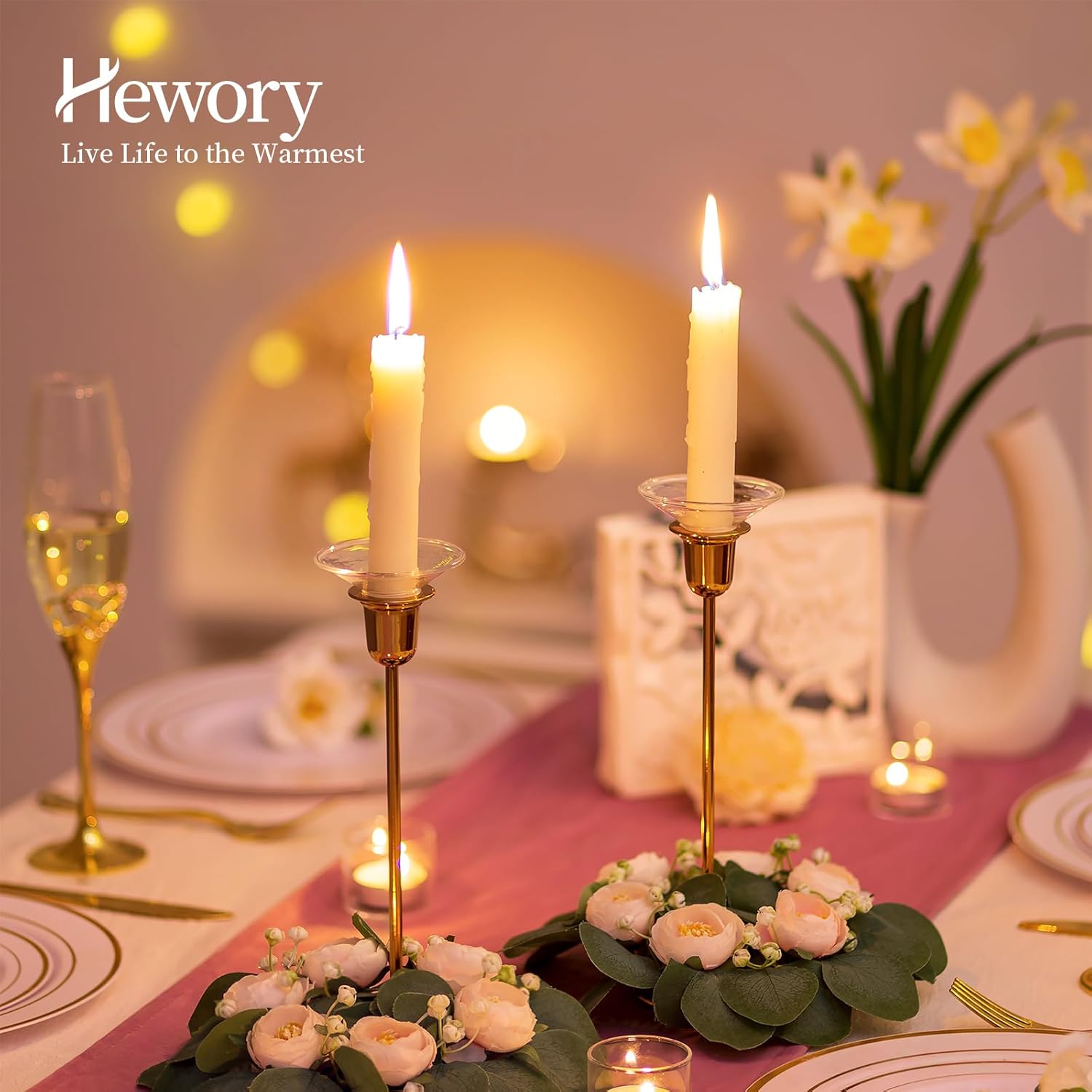 Hewory Glass Candle Drip Catchers 12-Piece Set for Taper Candles