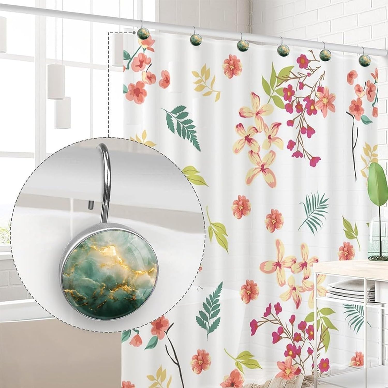 XAVOY 12-Piece Marble Texture Stainless Steel Shower Curtain Hangers
