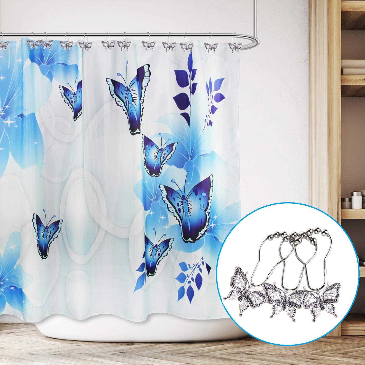 12-Piece Rustproof Butterfly Shower Curtain Hangers Garden Nature Themed