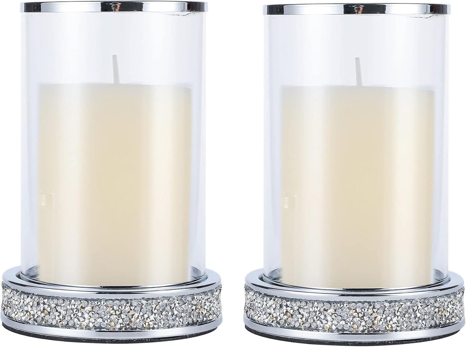 Silver Pillar Candle Holder Set of 2 Silver