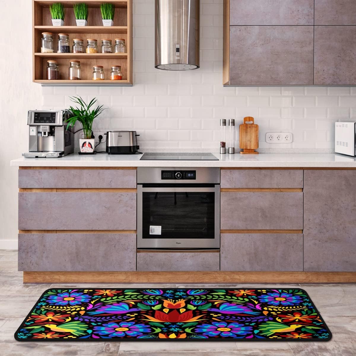 Elegant Floral Mexican Birds Kitchen Rugs