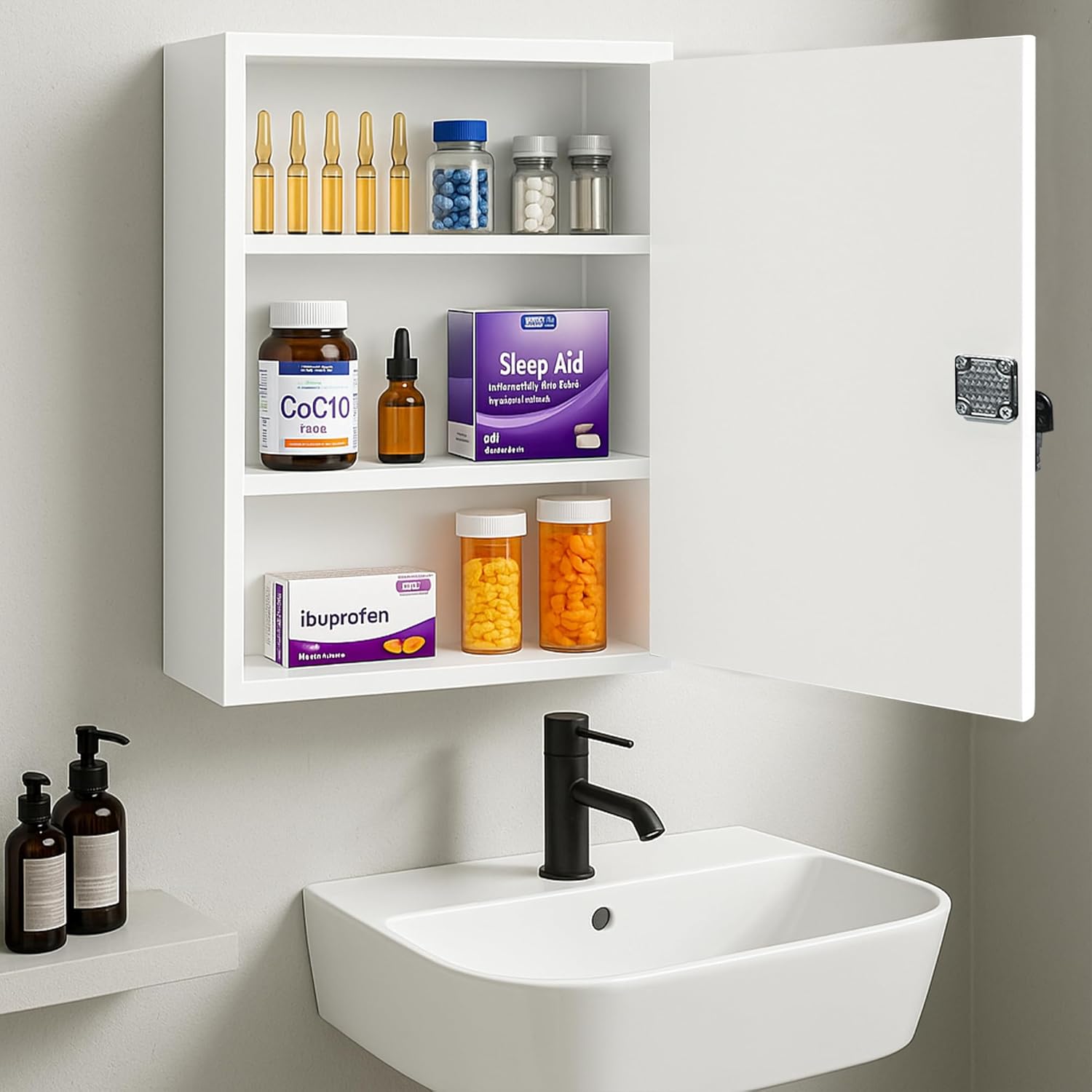 Royxen - Secure Setup Lock Medicine Cabinet for Easy Organization