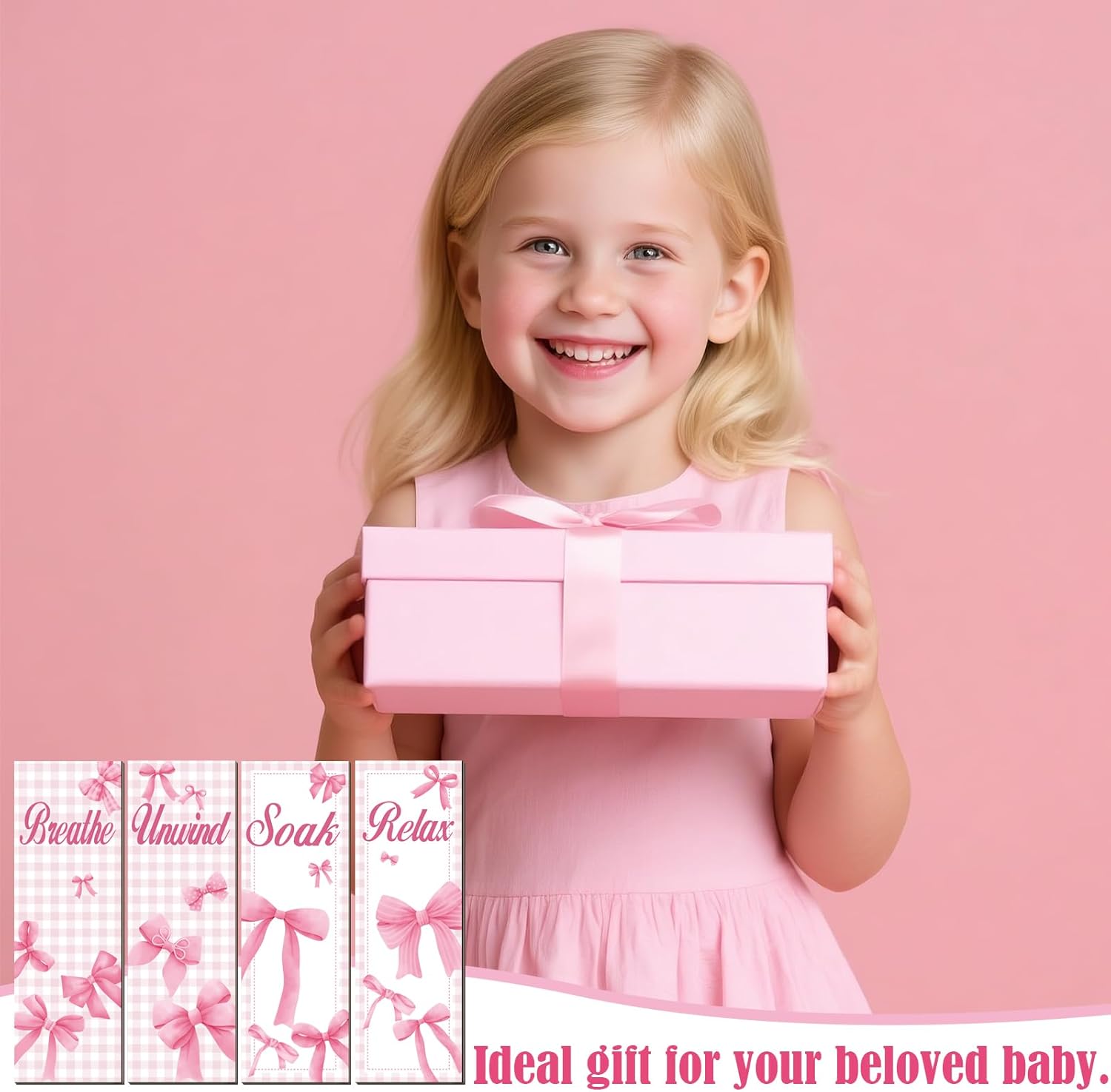 4 Piece Pink Bow Bathroom Wall Decor Set