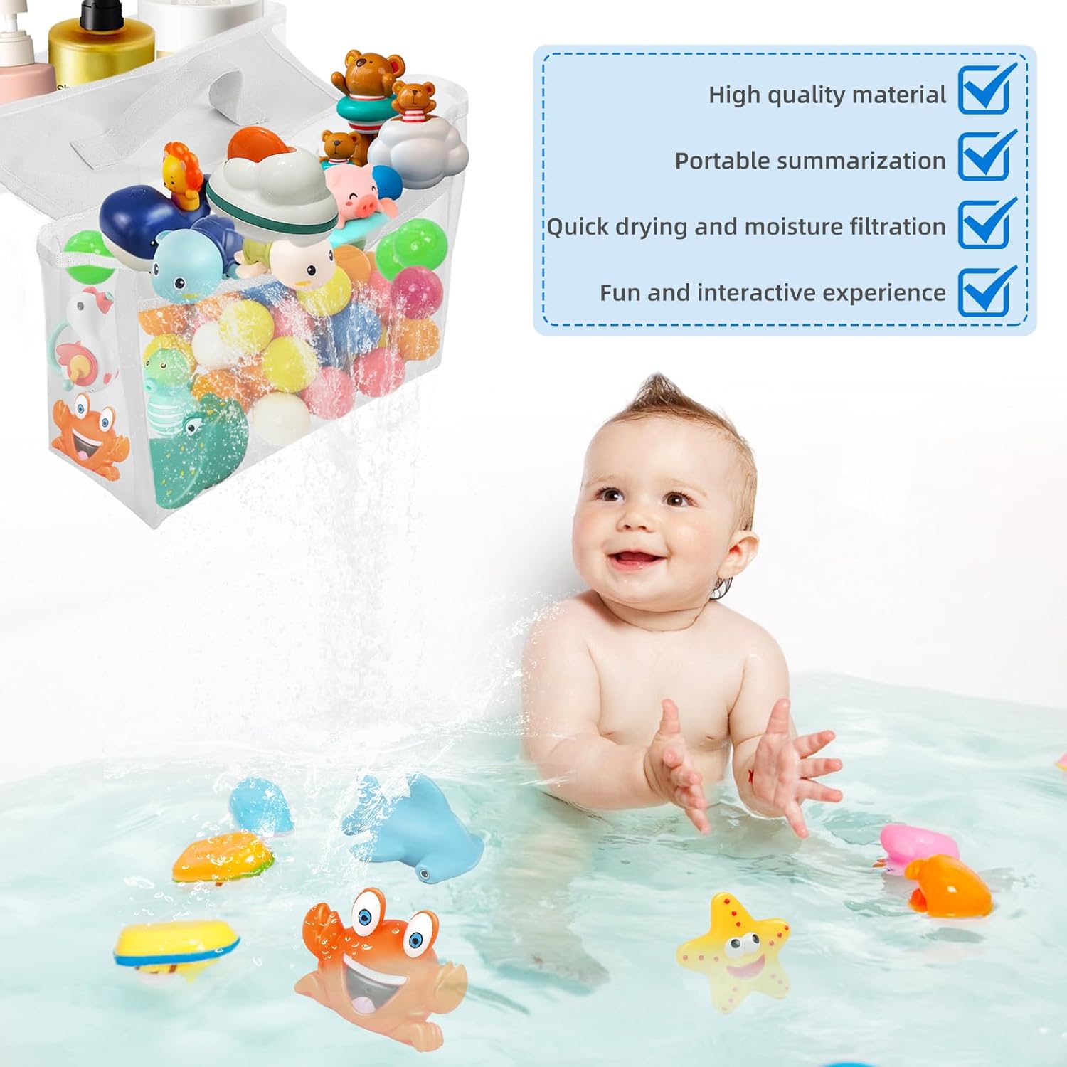 Bath Toy Storage Organizer with Dual Function