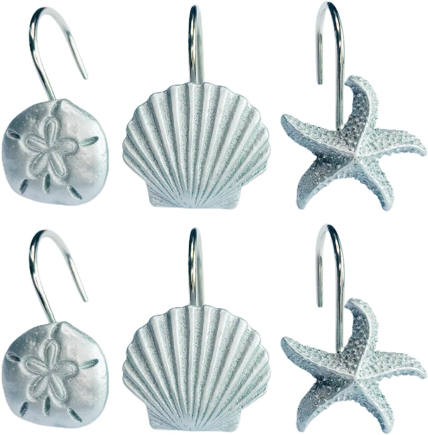 Stylish Silver Starfish Shower curtain hooks Set of 12