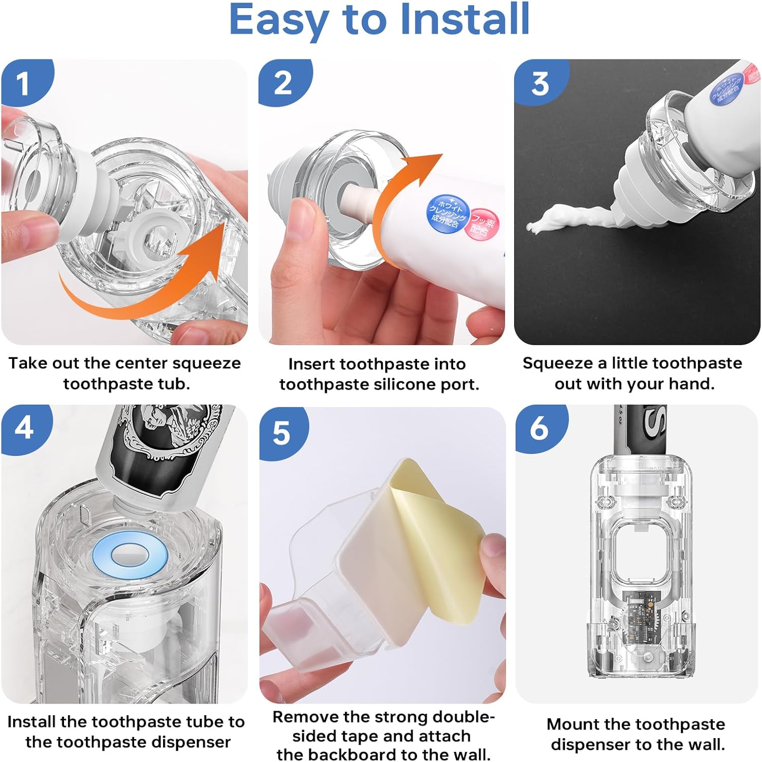 TuCao Smart Toothpaste Dispenser - Kids Toothbrush Organizer - Hands-Free Transparent