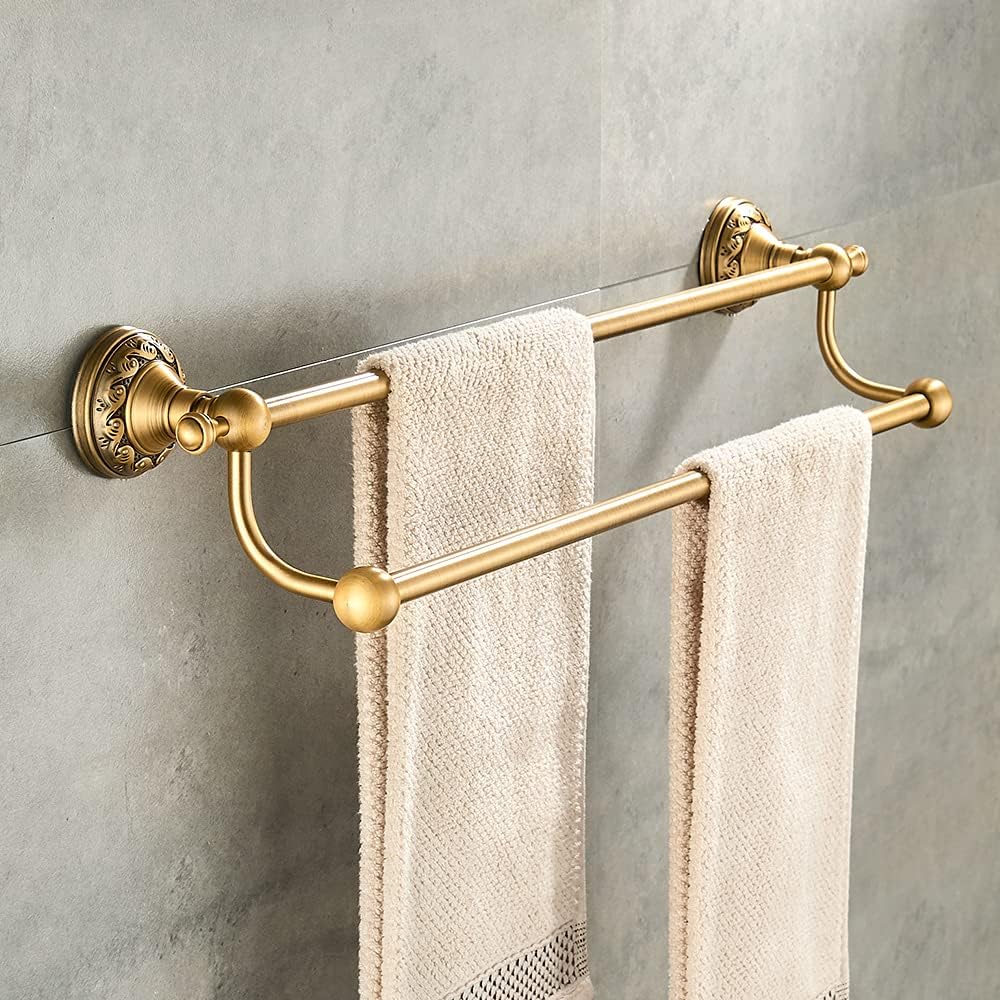Antique Brass Towel Bar Cup Holders Roll Paper Holder Soap Dish Hairdryer Rack