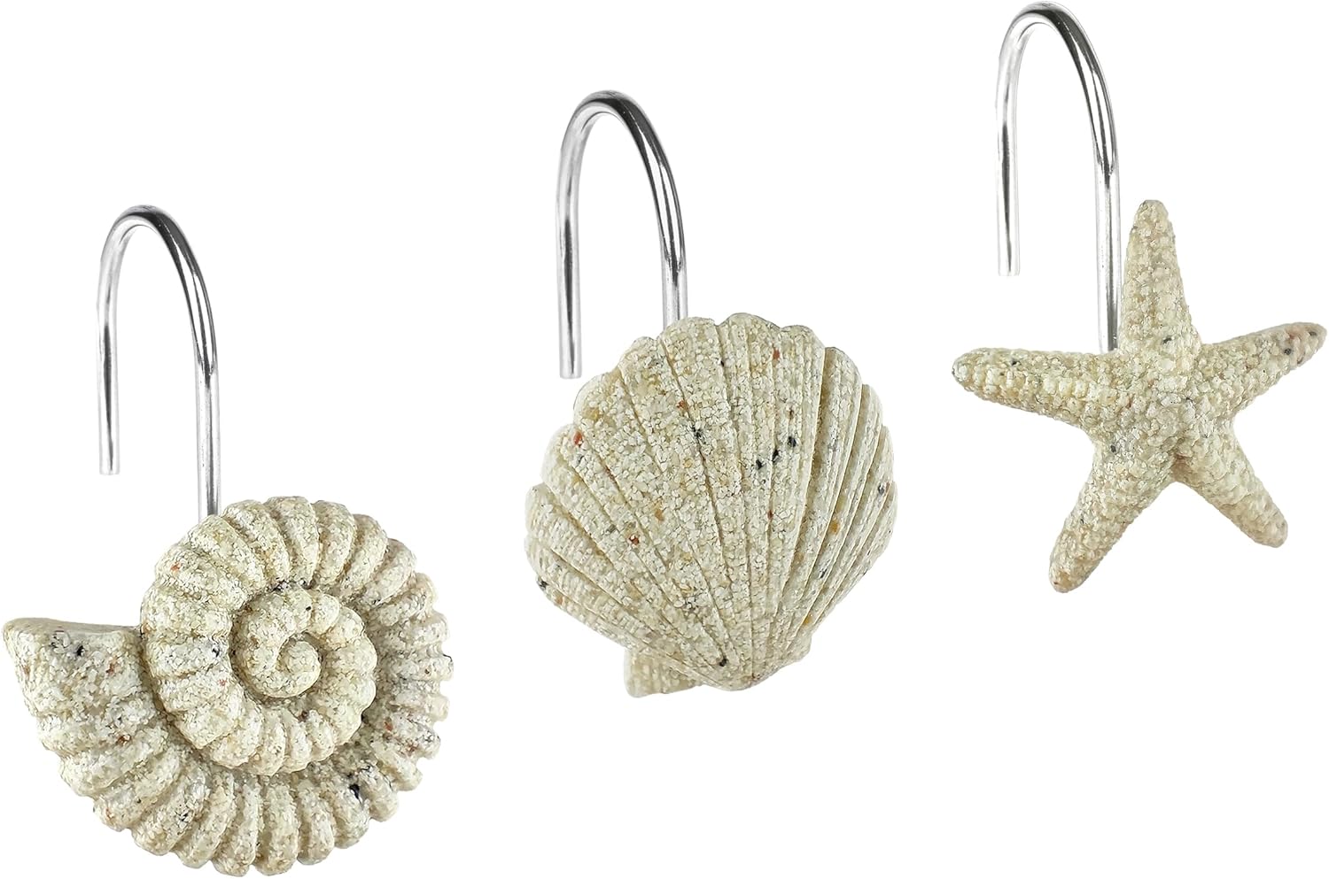 Sunlit Seashells Starfish Conch Decorative Shower Hooks 12 Pack