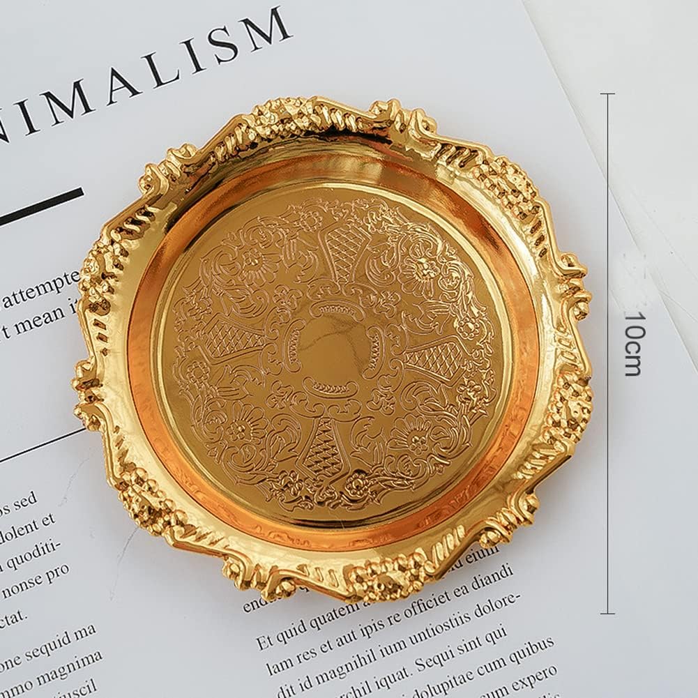 2pc Gold Metal Jewelry Tray Round Candle Organizer Dish