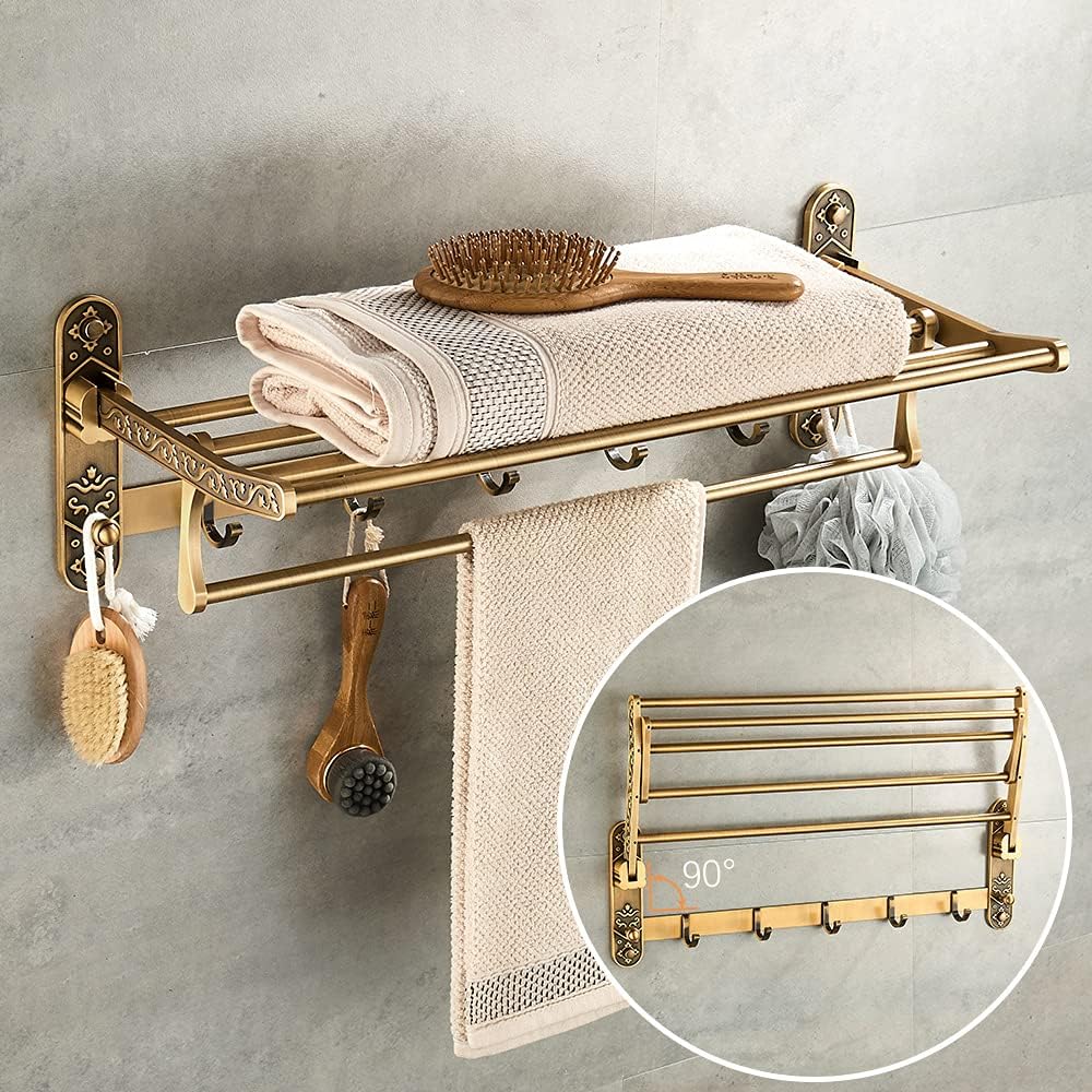 Antique Brass Towel Bar Cup Holders Roll Paper Holder Soap Dish Hairdryer Rack