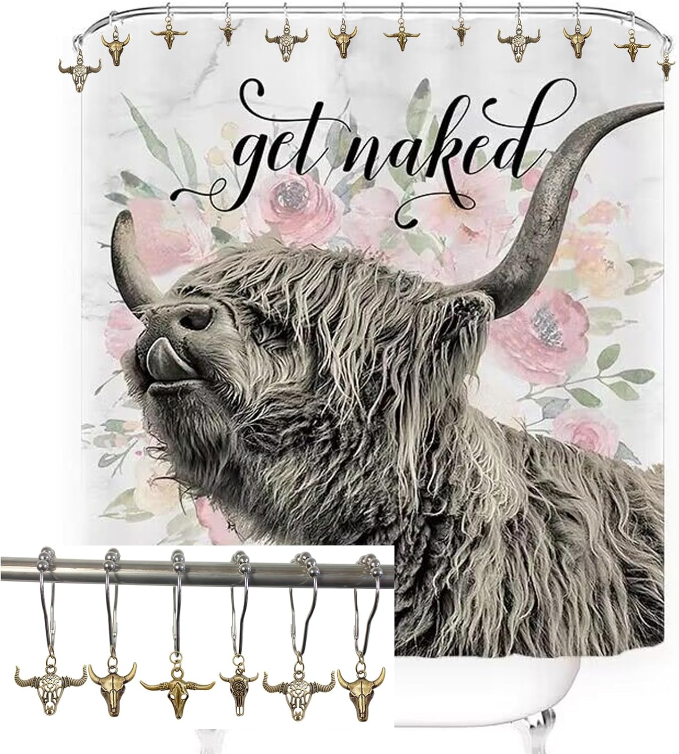 Daxingbu Highland Cow Shower Curtain Hooks Set