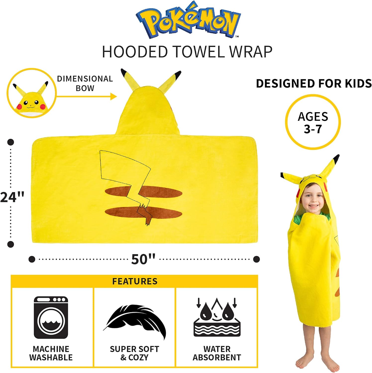 Pokmon Pikachu Bath Towel Kids 24x50