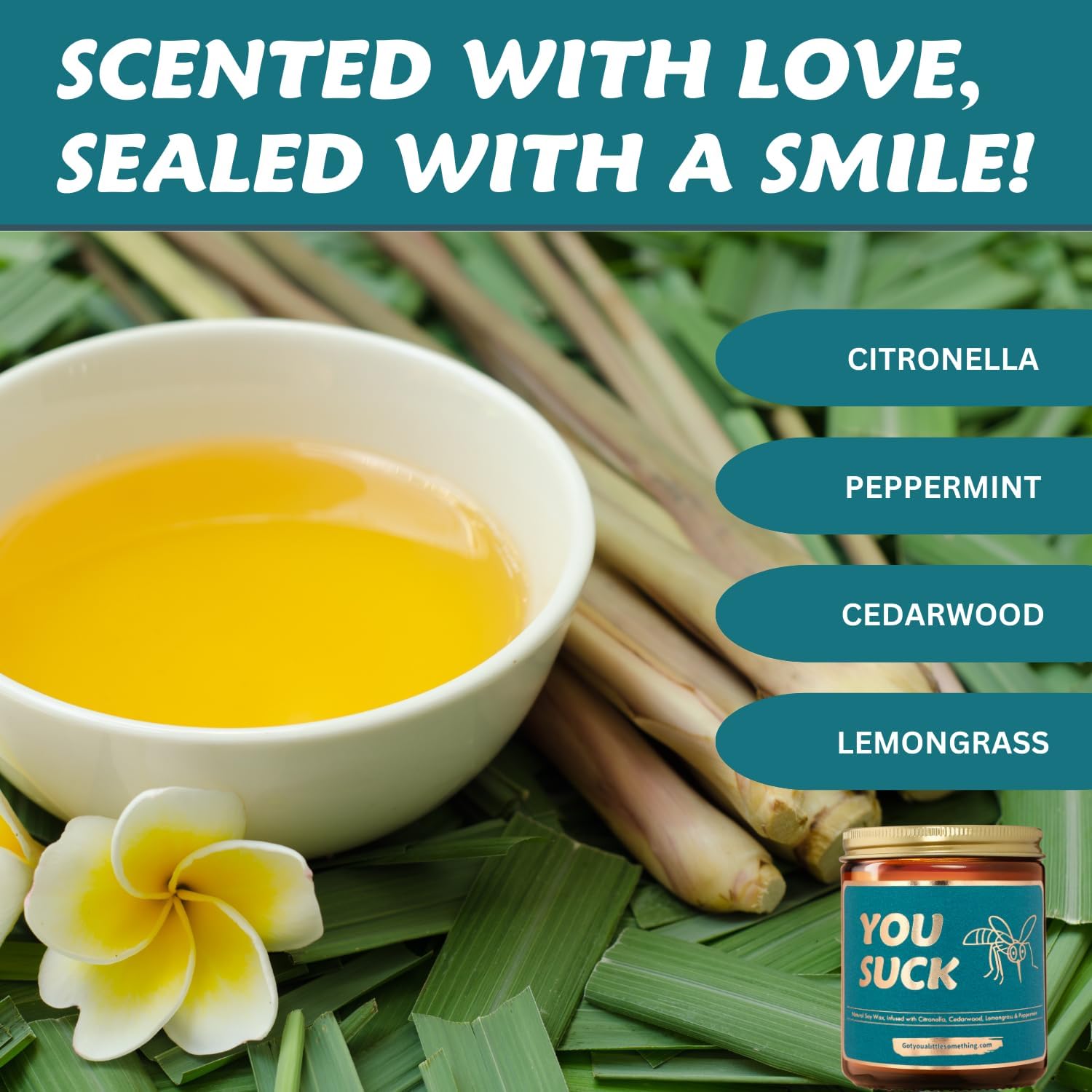 Citronella Candle with YOU SUCK Message 9oz Soy Wax Candle