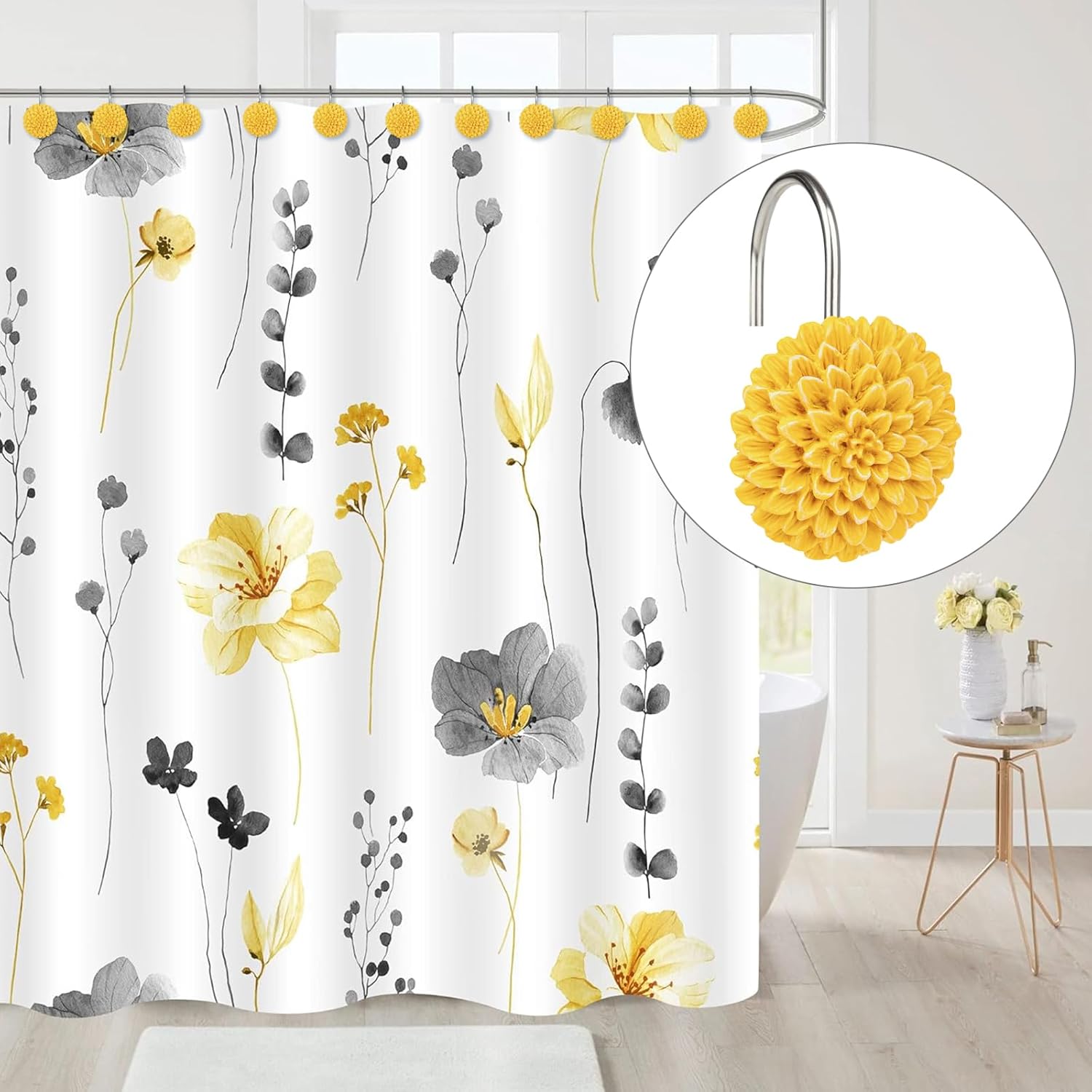 Sunlit Decorative Floral Shower Curtain Hooks 12 Pack