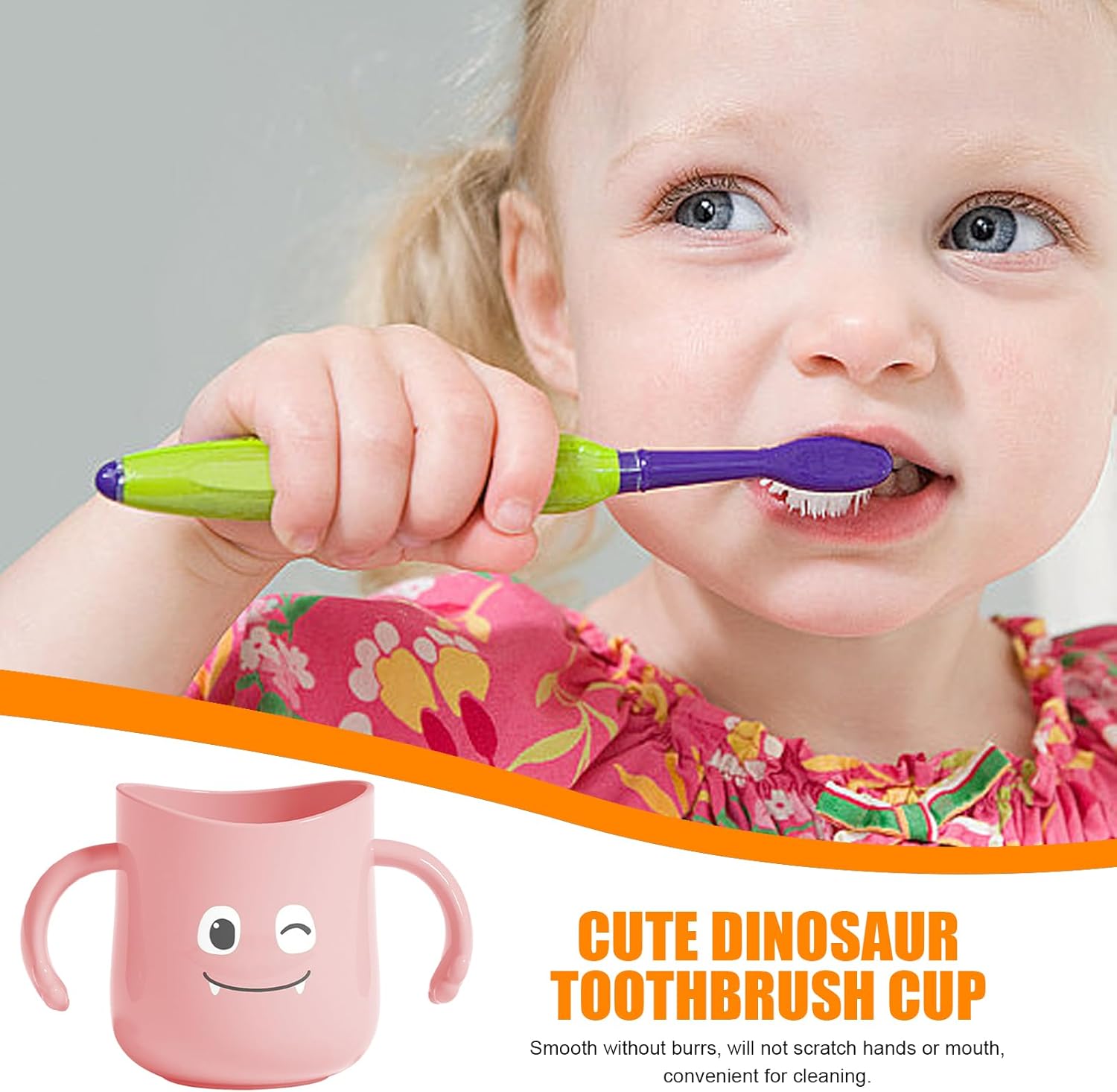 Cute Dinosaur Toothbrush Cup with Double Handles for Kids 1