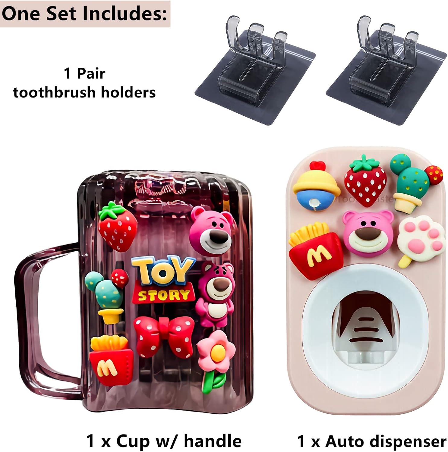 Mr Thumbs - Automatic Toothpaste Dispenser Holder Set 3 Piece Pink Set