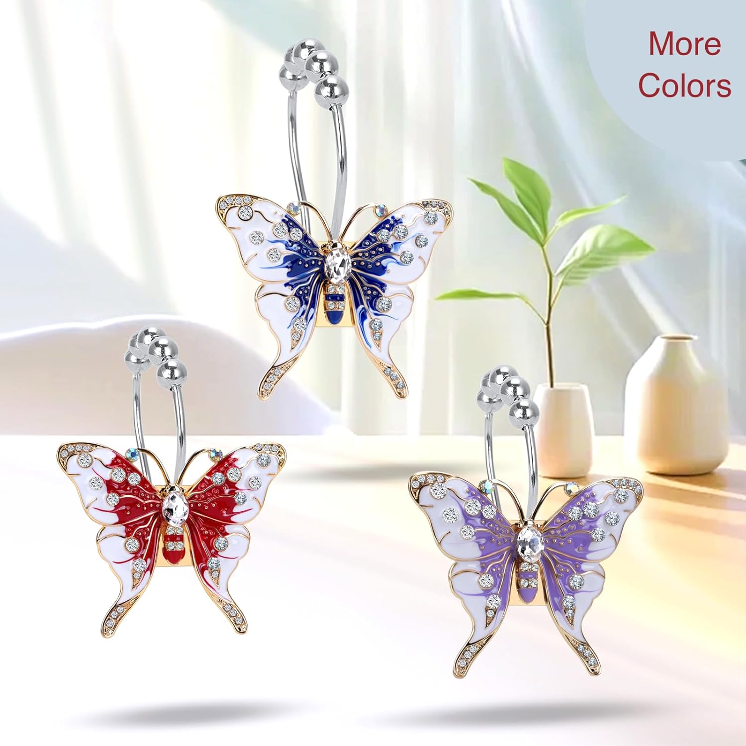 Elerslodia Blue Butterflies Decorative Shower Curtain Hook Set