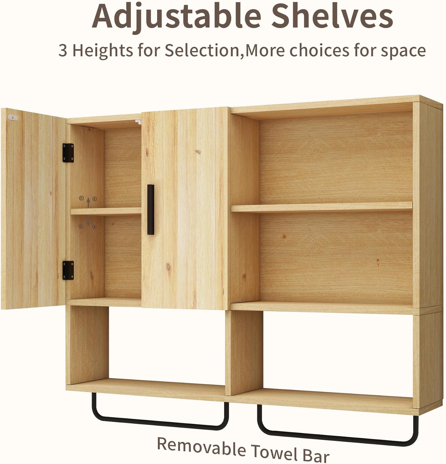 Sturdy Solid Wood Bathroom Cabinet with Towel Bar