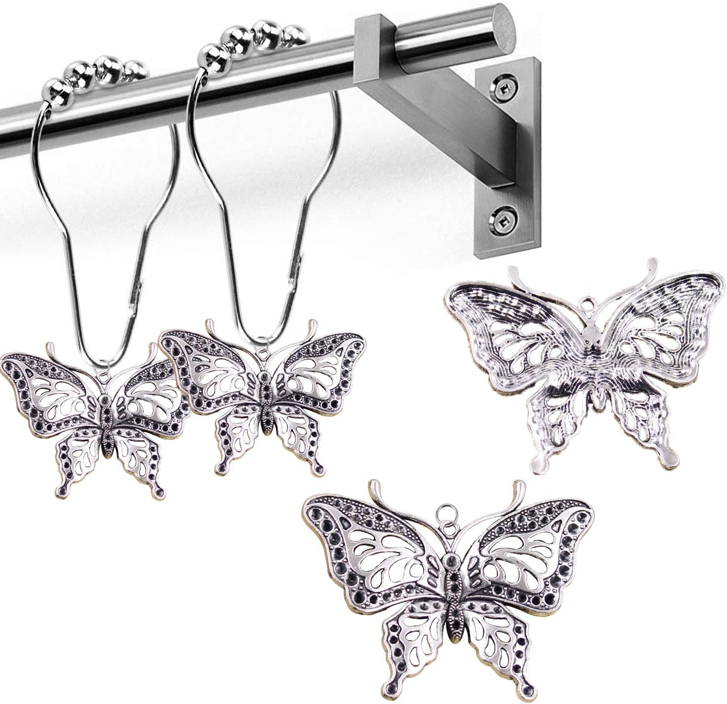 12-Piece Rustproof Butterfly Shower Curtain Hangers Garden Nature Themed