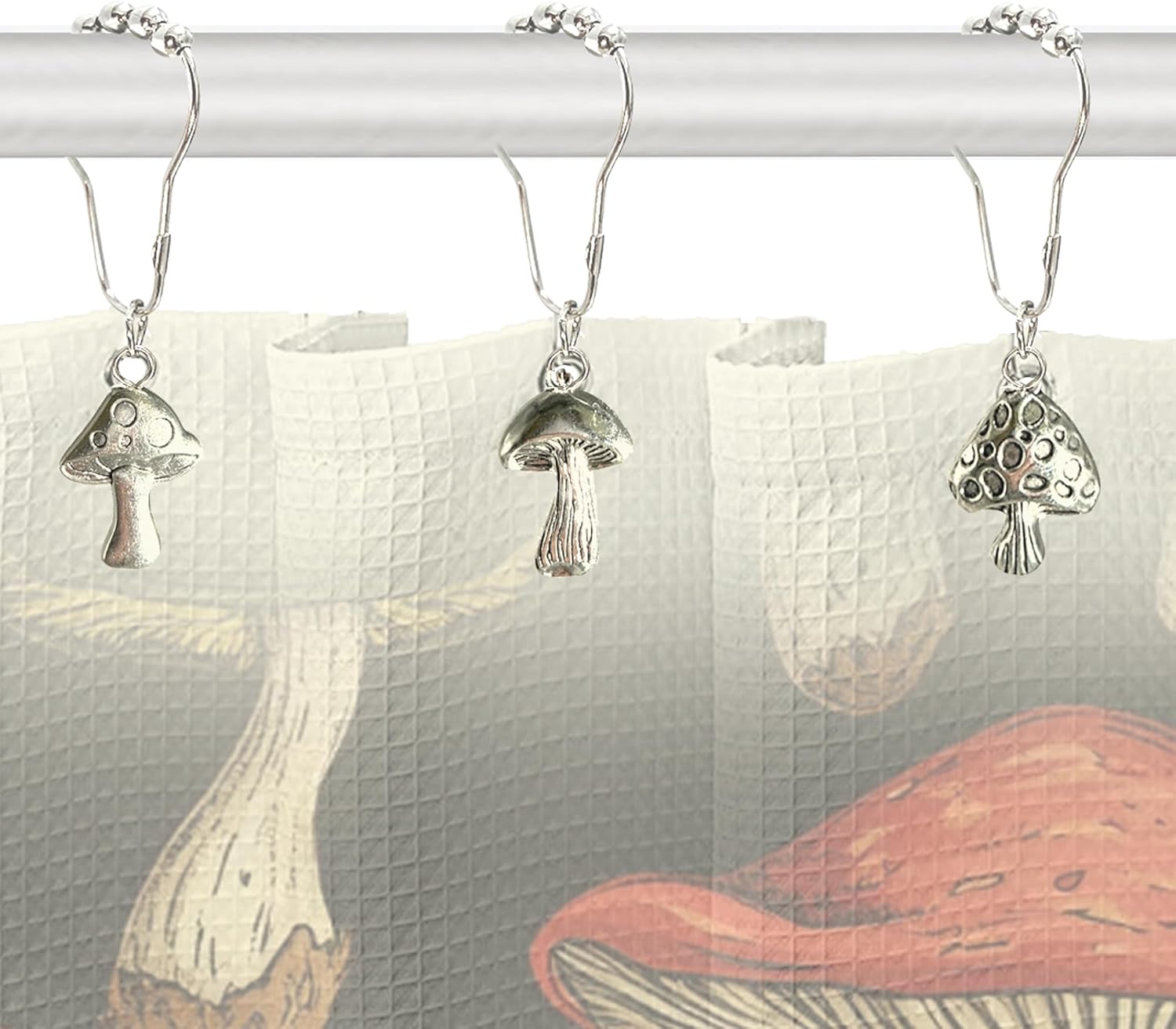 Mushroom Shower Curtain Hooks Boho Retro Cute Design