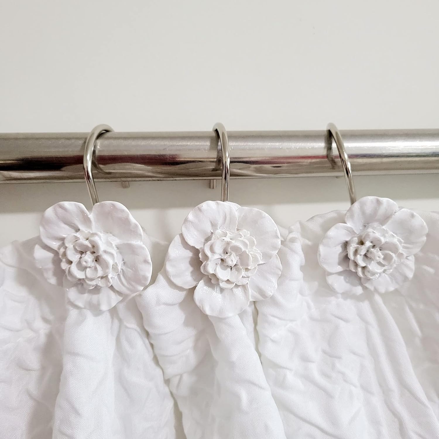 Twofishes White Flower Shower Curtain Hooks 12-Piece Set