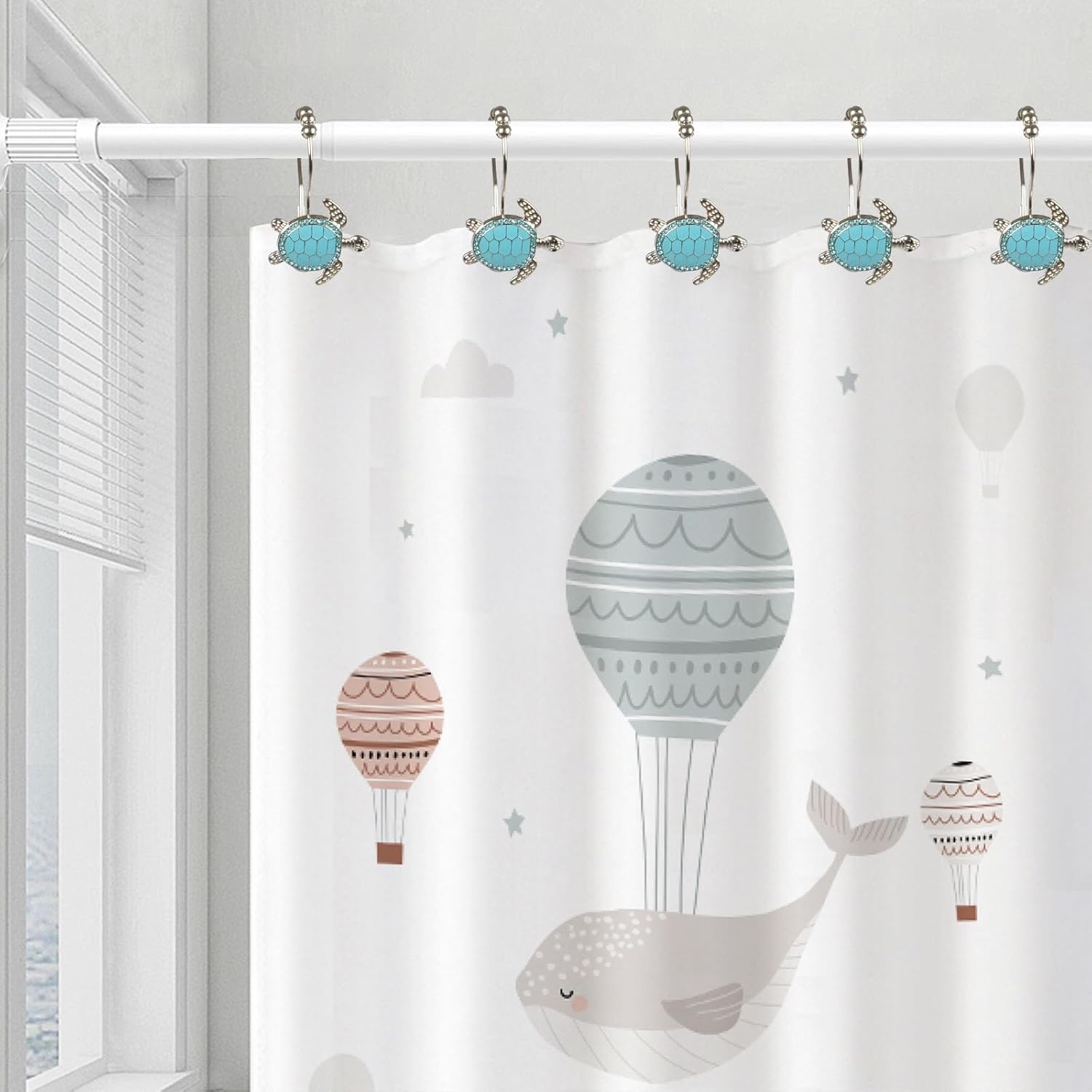 Bristling Blue Turtle Decorative Shower Curtain Hangers Set 12