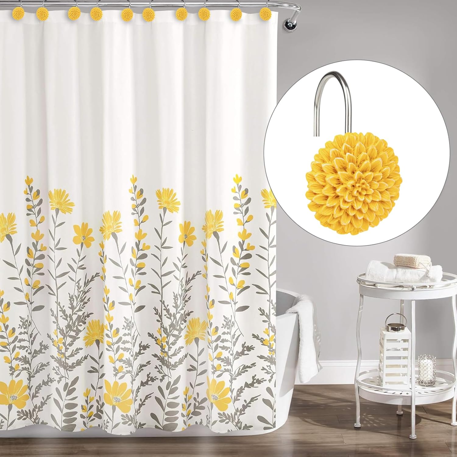 Sunlit Decorative Floral Shower Curtain Hooks 12 Pack
