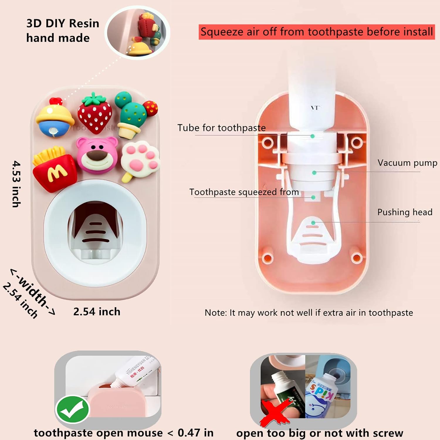 Mr Thumbs - Automatic Toothpaste Dispenser Holder Set 3 Piece Pink Set