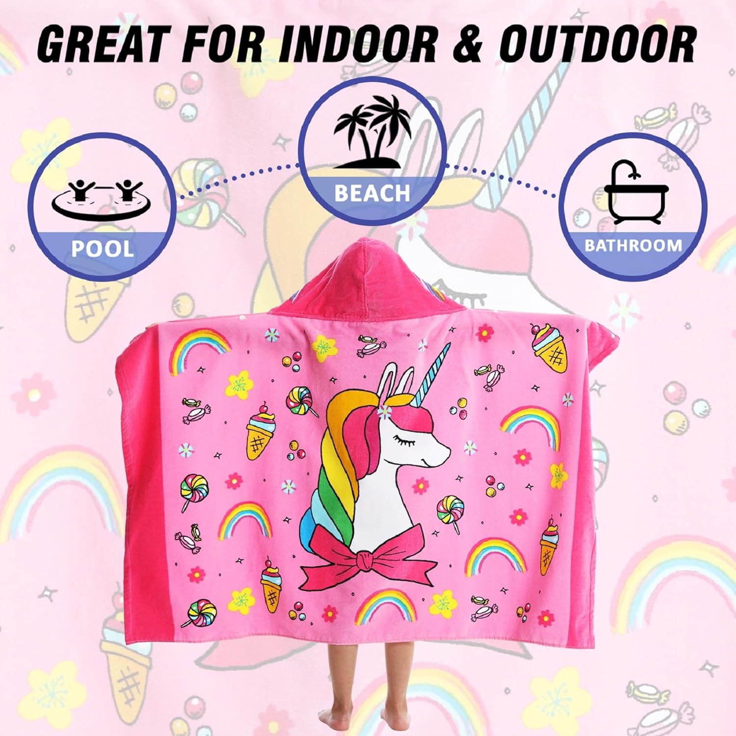 Kids Bath Towels Cotton Ultra Absorbent Poolswim Full Animal Cartoon 100