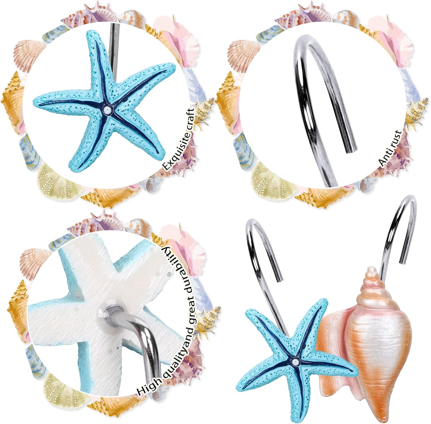 Whaline Decorative Summer Shower Curtain Hook Set