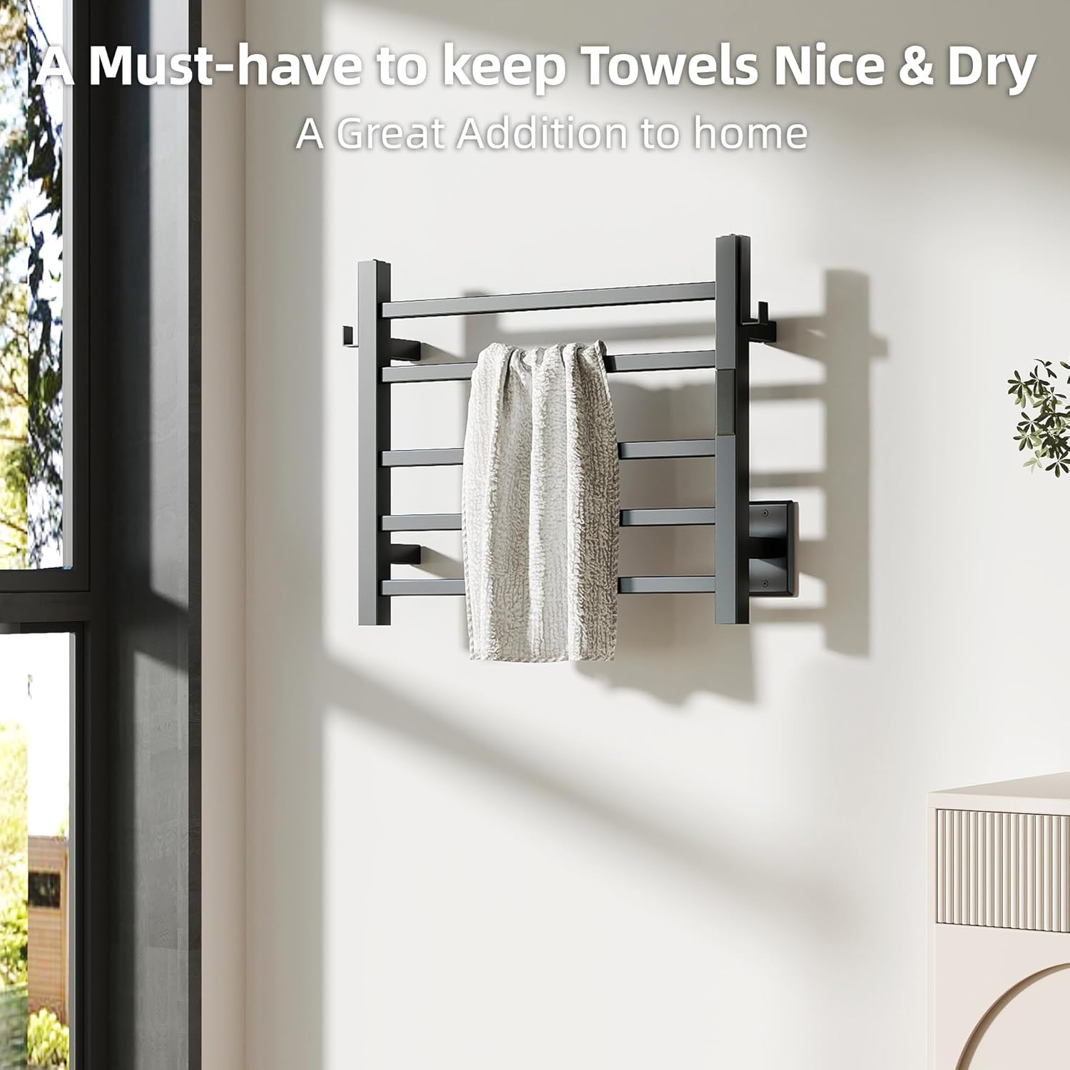 PBhusri Heated Towel Rack 5 Bar Matte Black
