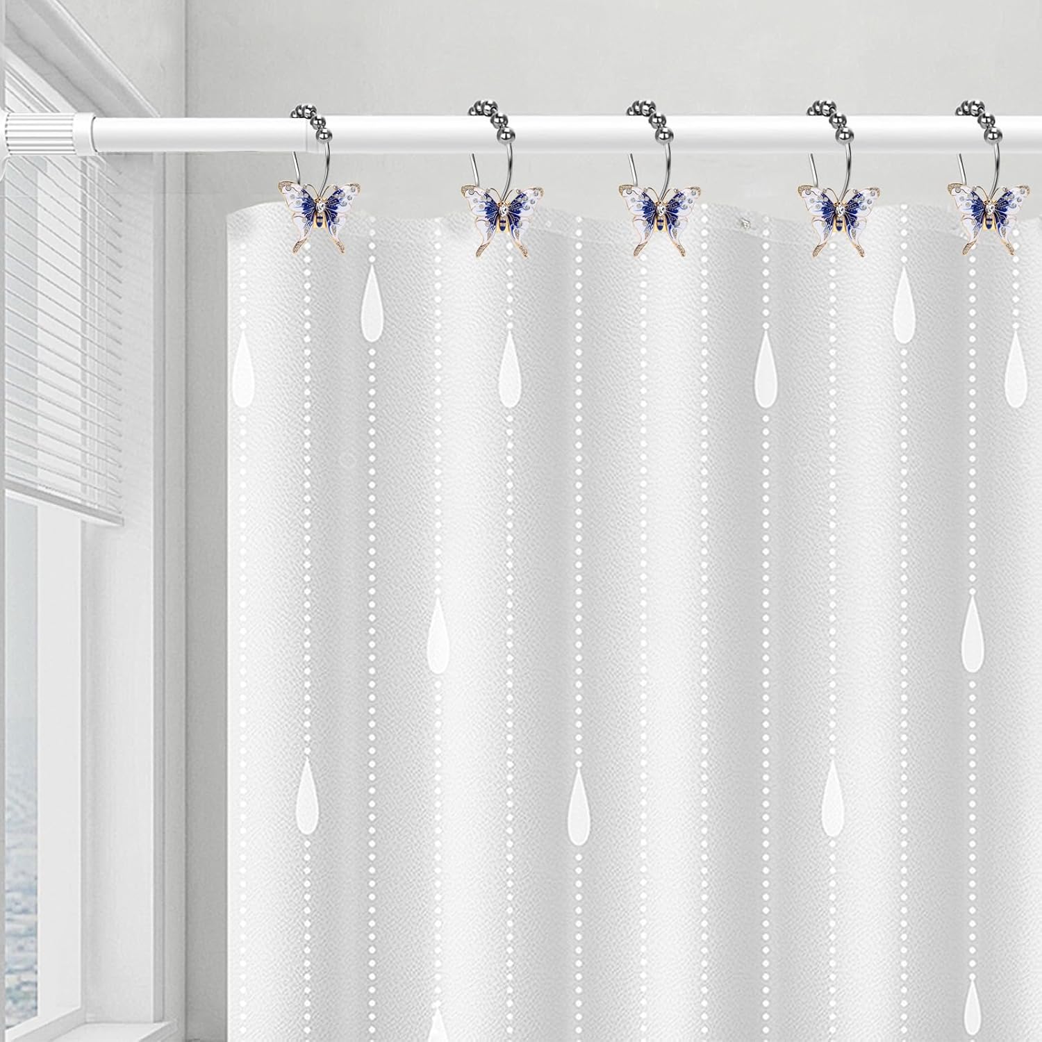 Elerslodia Blue Butterflies Decorative Shower Curtain Hook Set