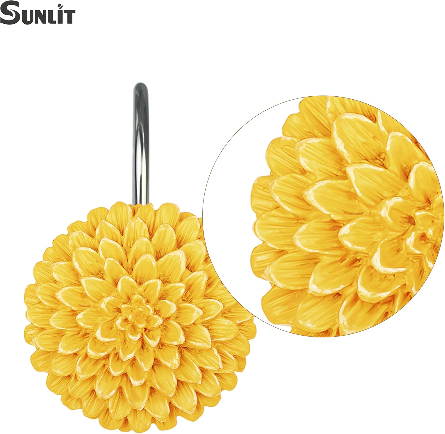 Sunlit Decorative Floral Shower Curtain Hooks 12 Pack