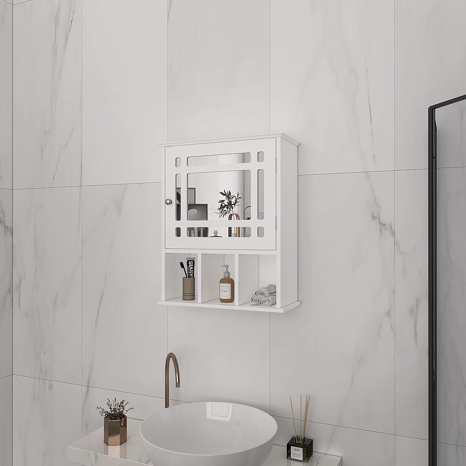 AOCOROE Medicine Cabinet with Mirror and 3 Storage Compartments