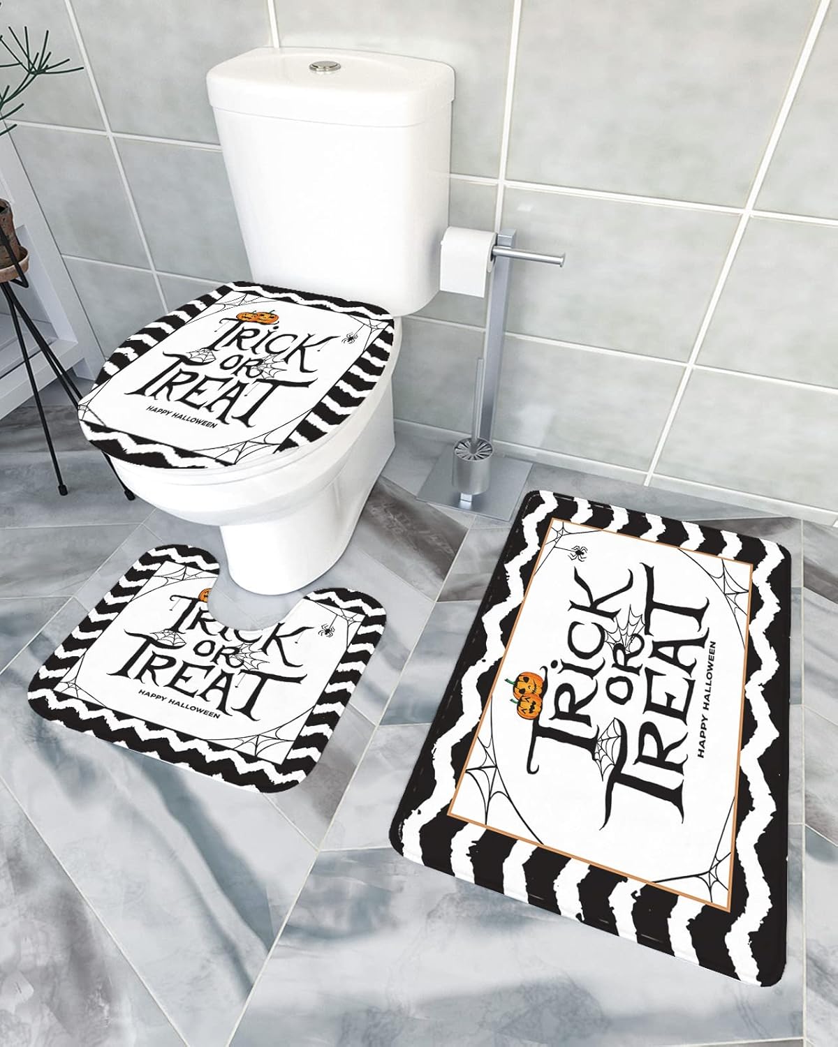 3-Piece Halloween Bathroom Rugs Set with Non-Slip U-Shaped Mat
