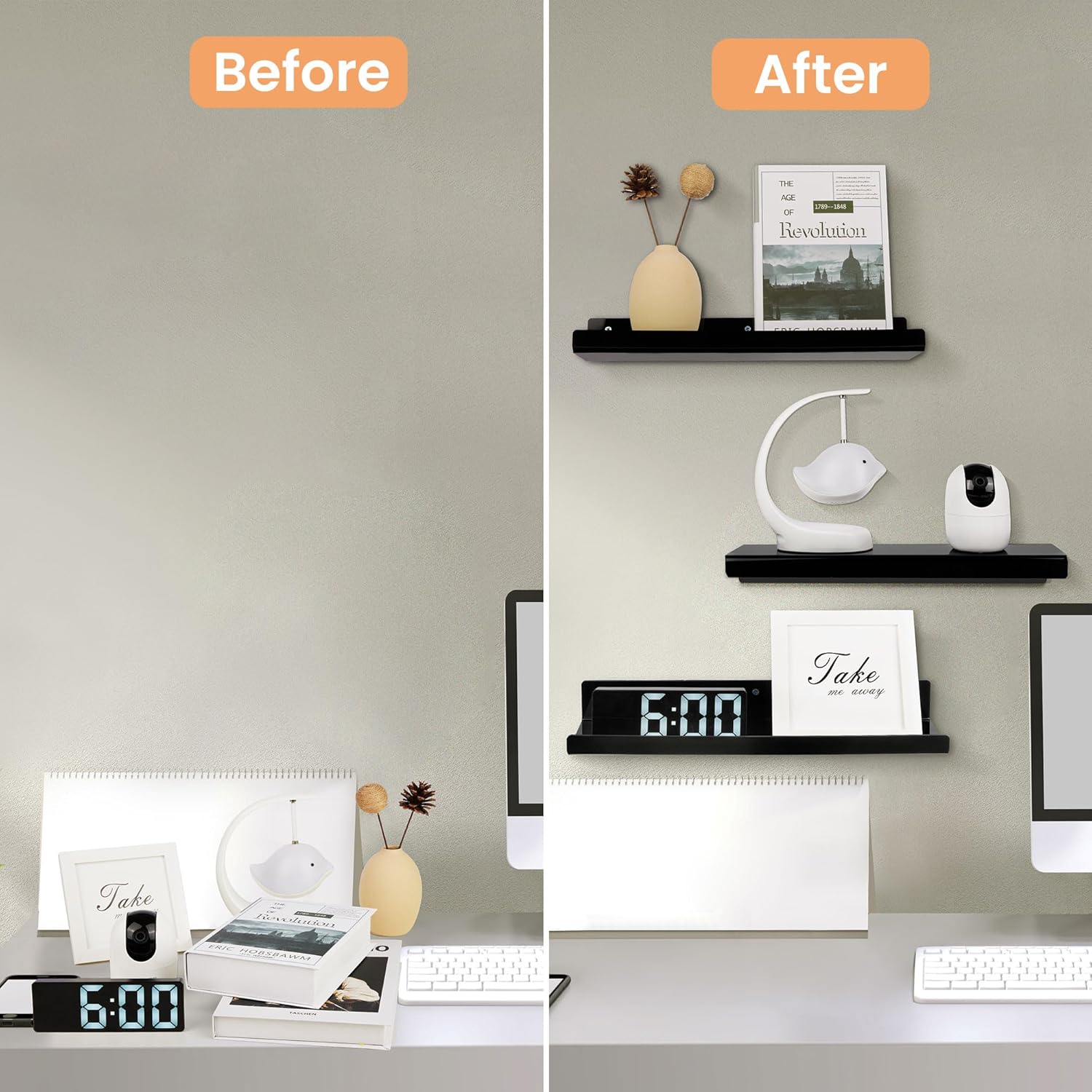 Space-Saving Black Acrylic Shelves for Kids Adults