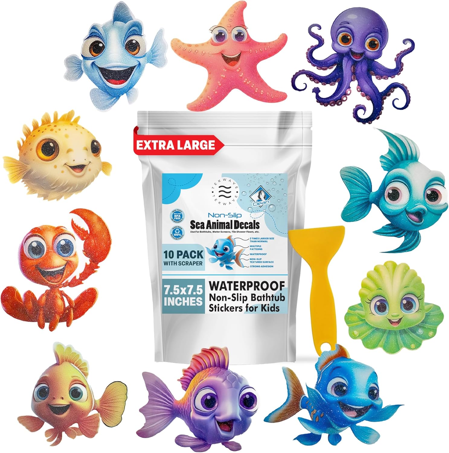 Adventure with TEKWAVE Non-Slip Bath Stickers for Toddlers Pack of 10