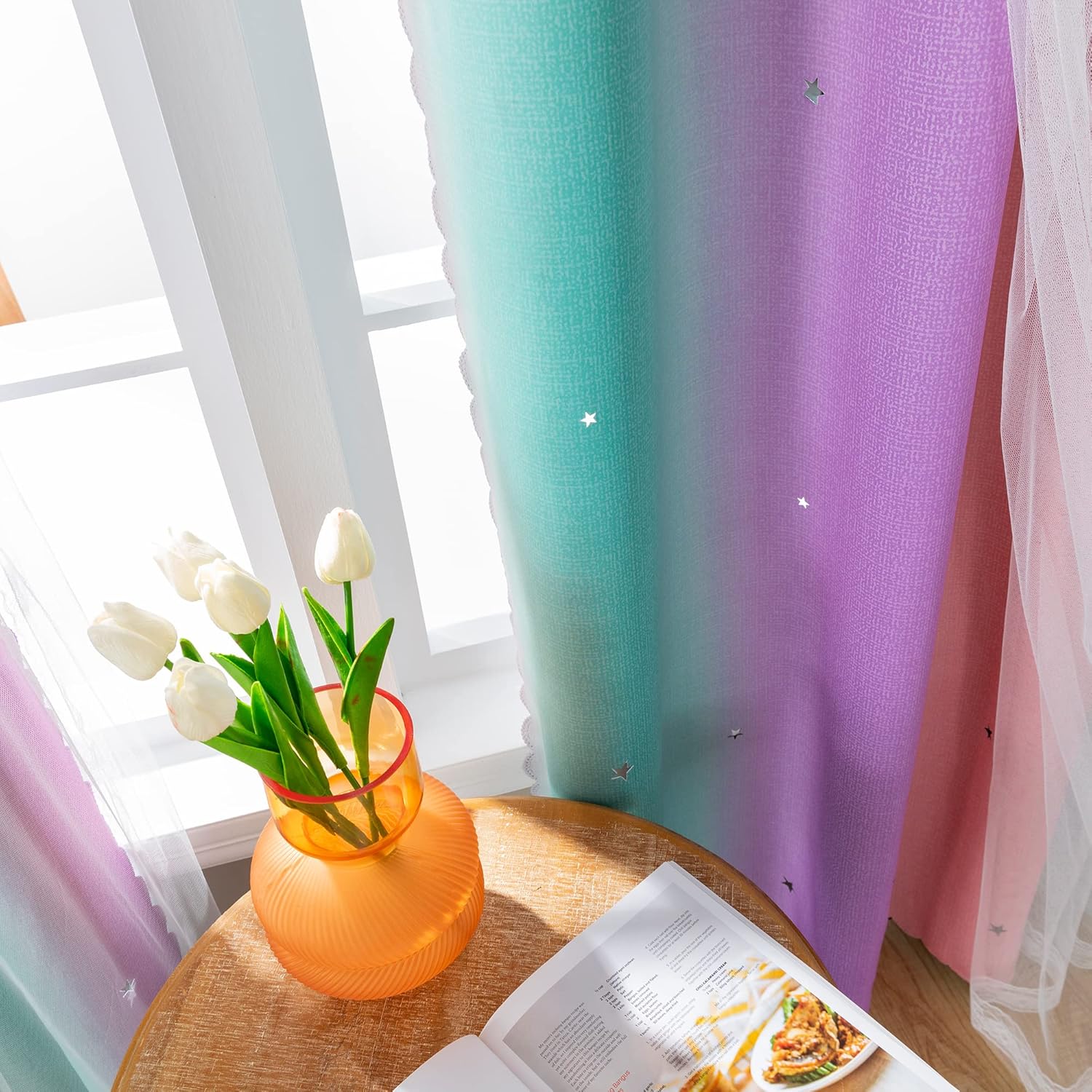 Soft Pink Rainbow Blackout Curtains for Kids Rooms Premium Window Treatment