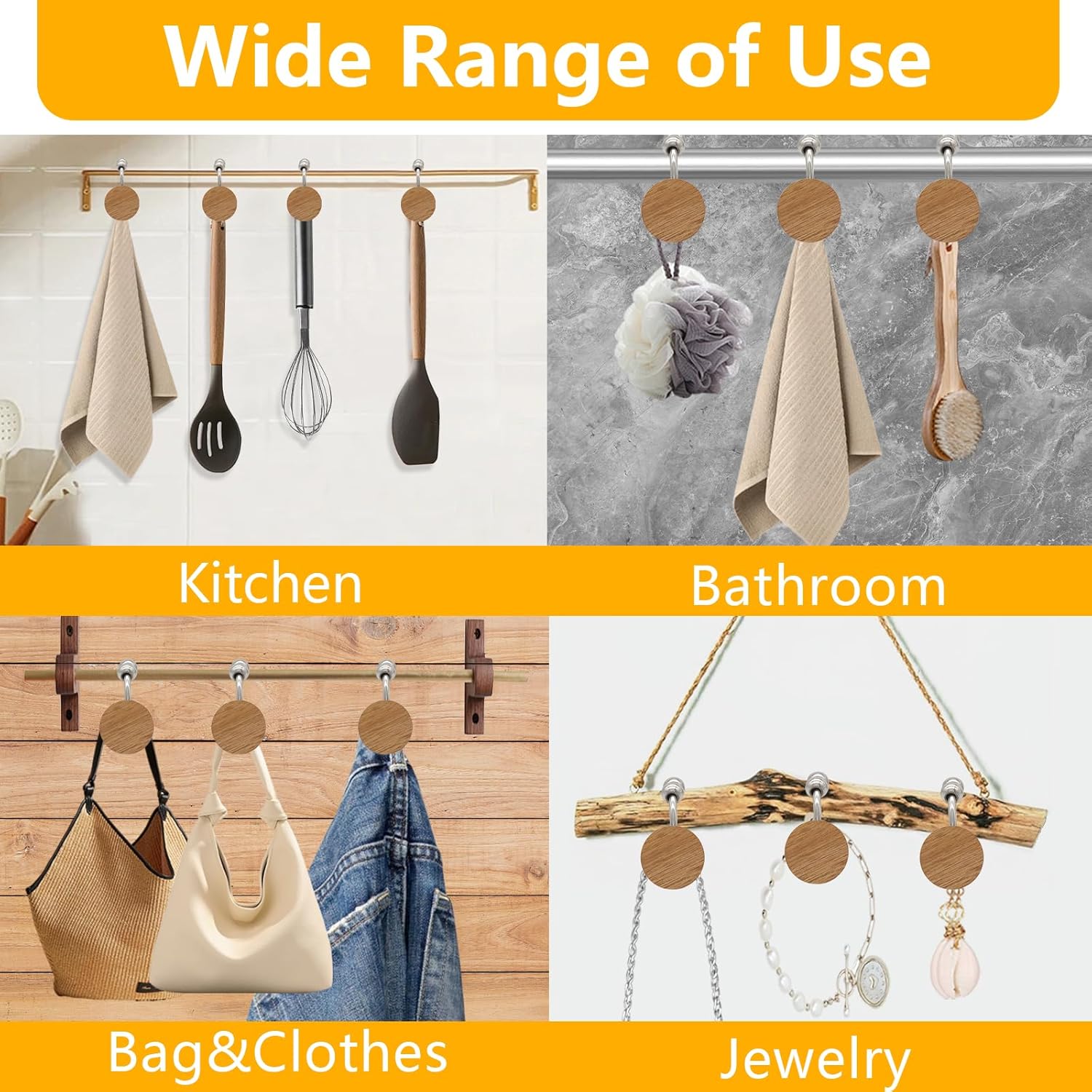 Modern Wood Shower Curtain Hooks 12PCS Silvery