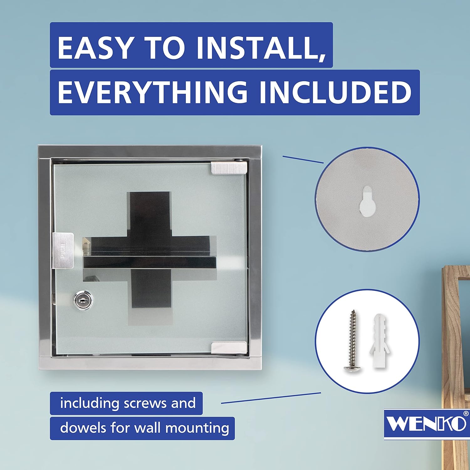 WENKO Medicine Cabinet with Lock and Safety Glass Door