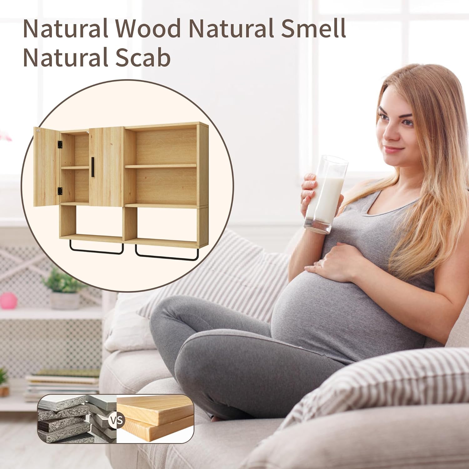 Sturdy Solid Wood Bathroom Cabinet with Towel Bar