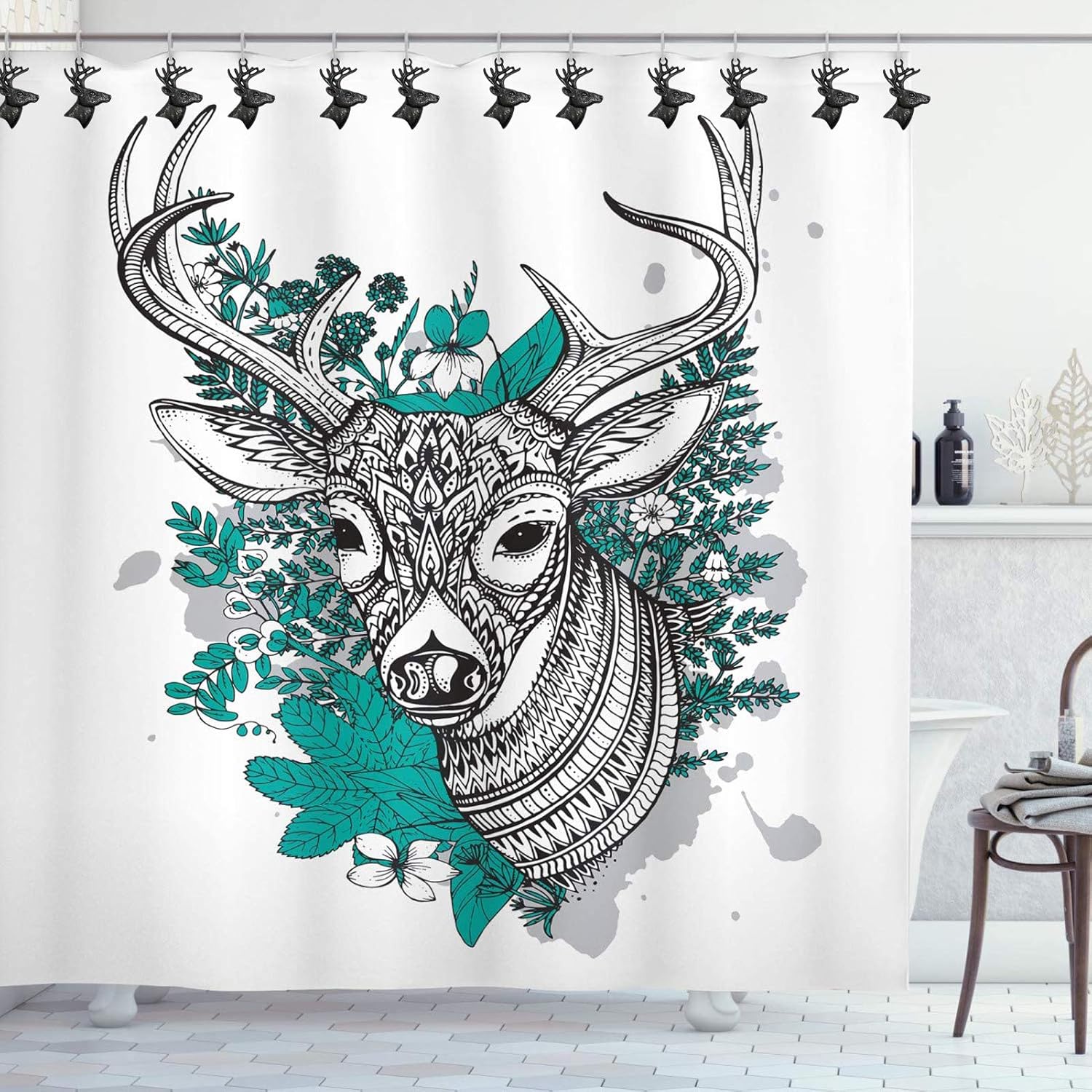 12-Piece Deer Dish Curtain Hook Set - Rustic CabinChristmas Decor