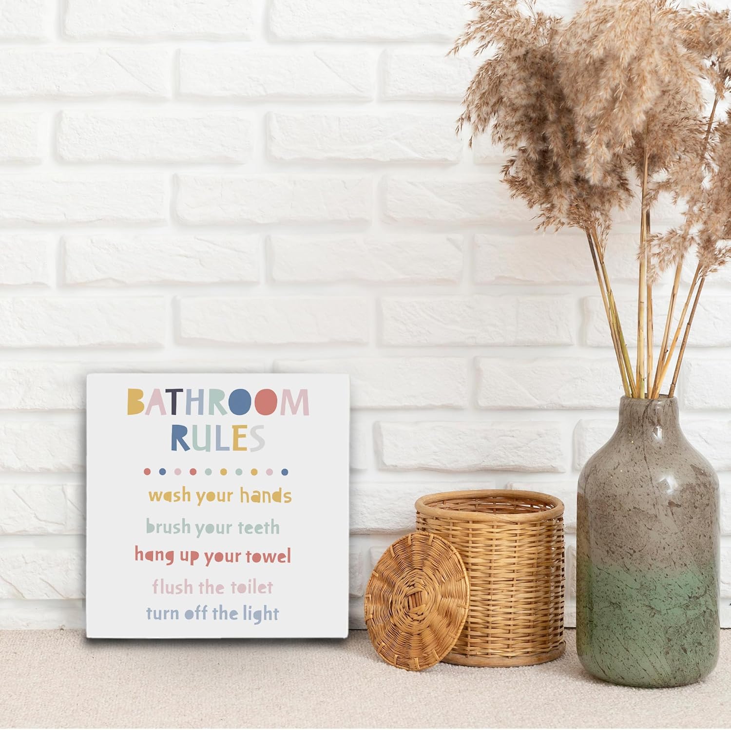 Bathroom Rules Wooden Box Sign 5x5