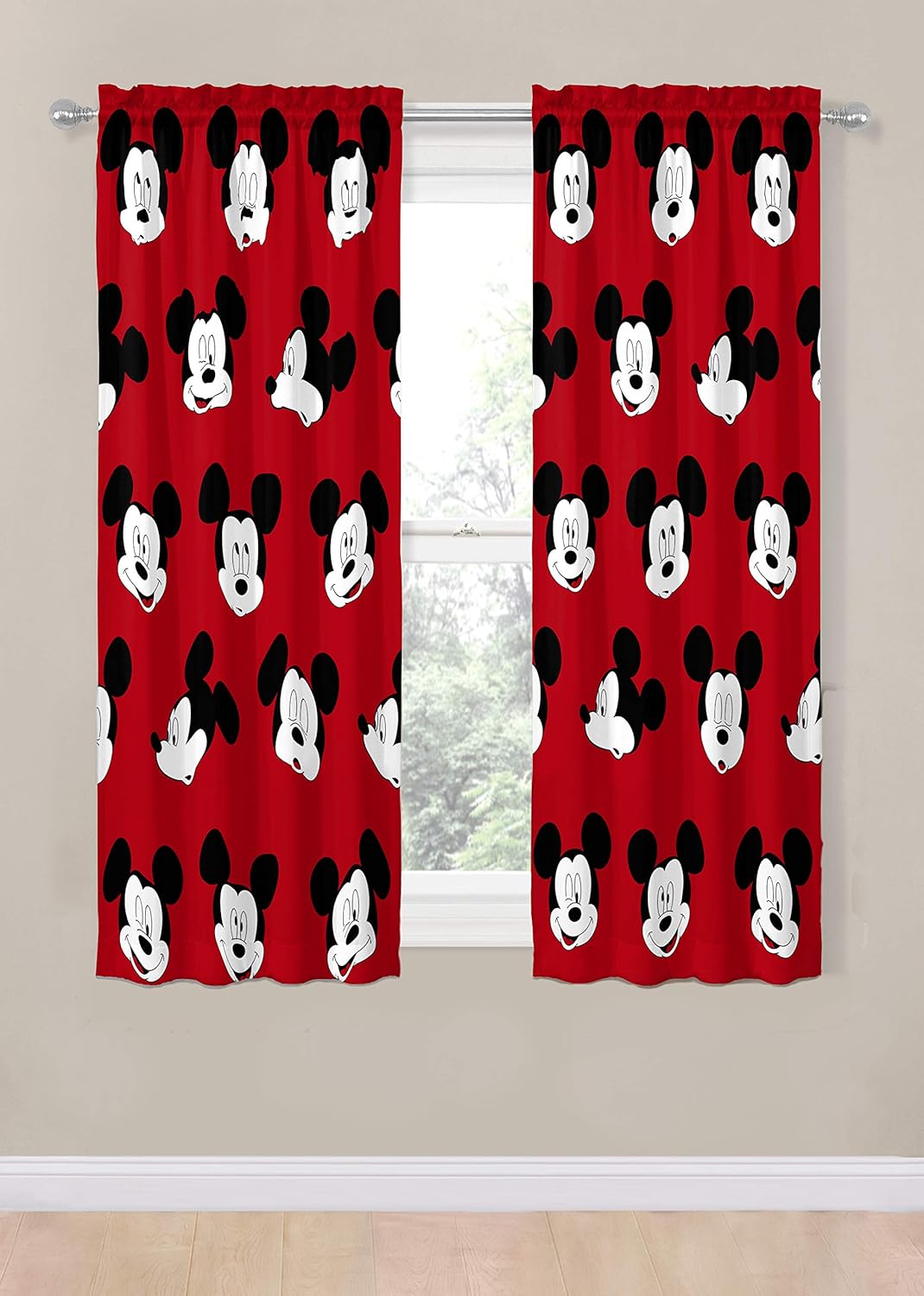 Jay Franco Kids Window Drapes Mickey Mouse 63 Inch Red