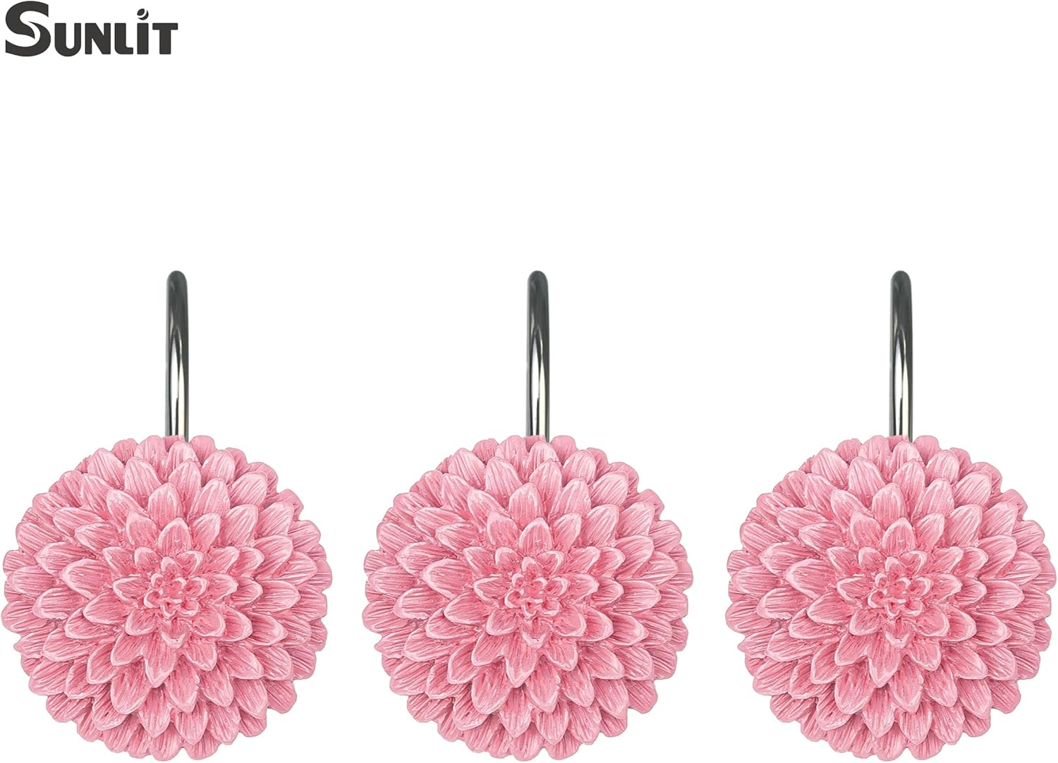 Sunlit Elegant Dahlia Shower Curtain Hooks - 12-Piece Set