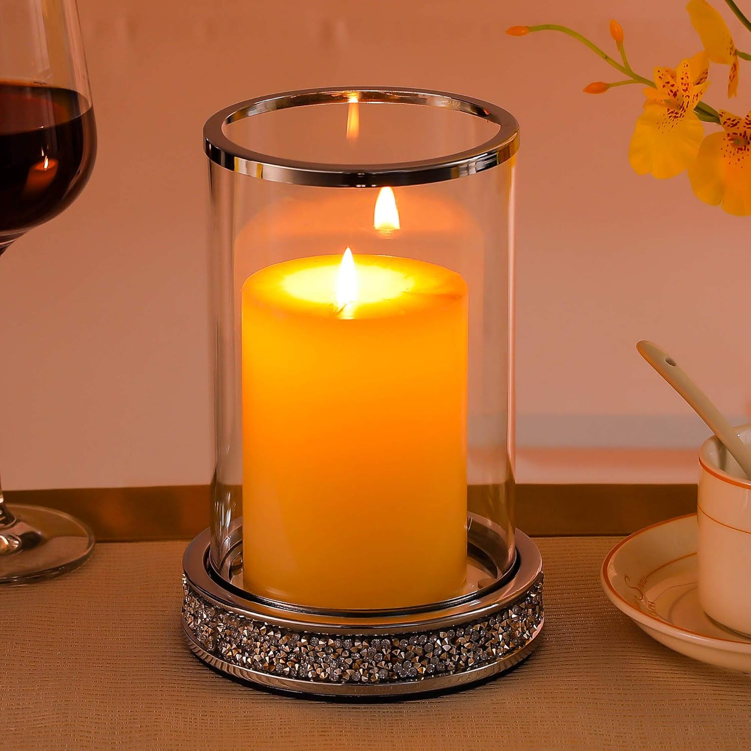 Silver Pillar Candle Holder Set of 2 Silver